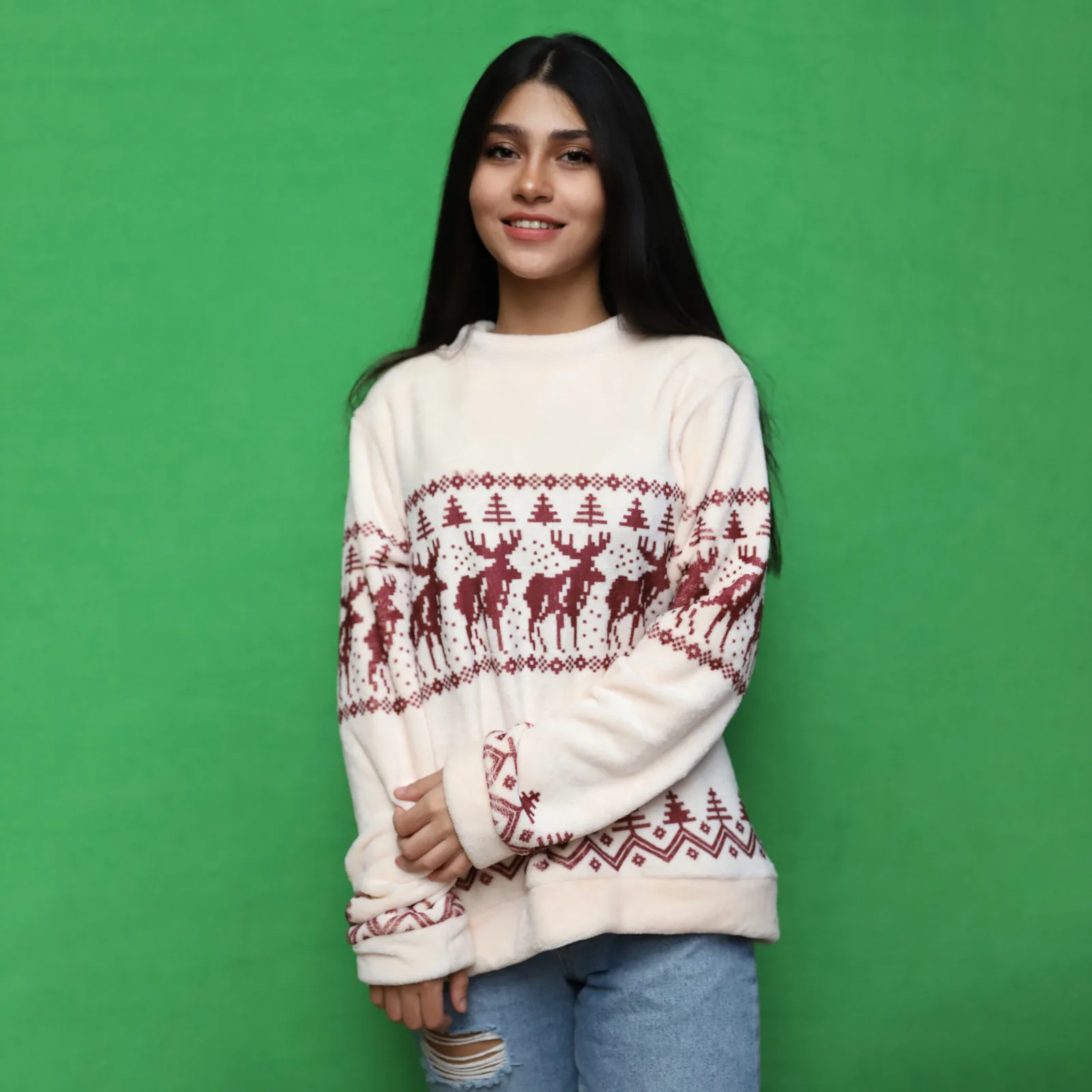 Burgundy Deer Winter Sweater